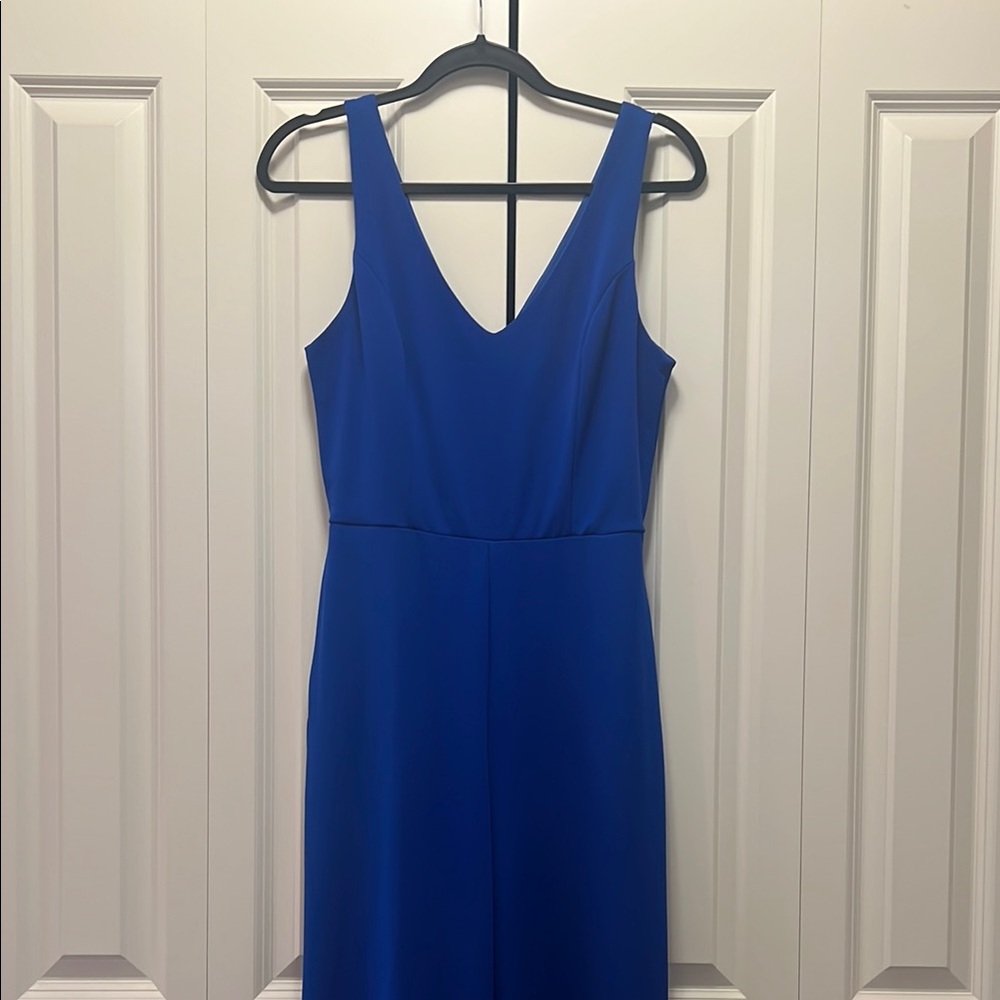 Blue Sleeveless V-Neck Sheath Jumpsuit